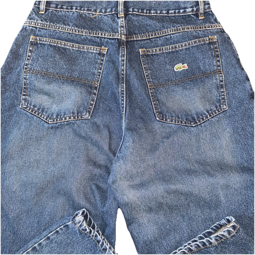 Lacoste Jeans Mens 36 X 32 Loose Blue Straight Wide Leg Baggy Alligator Logo